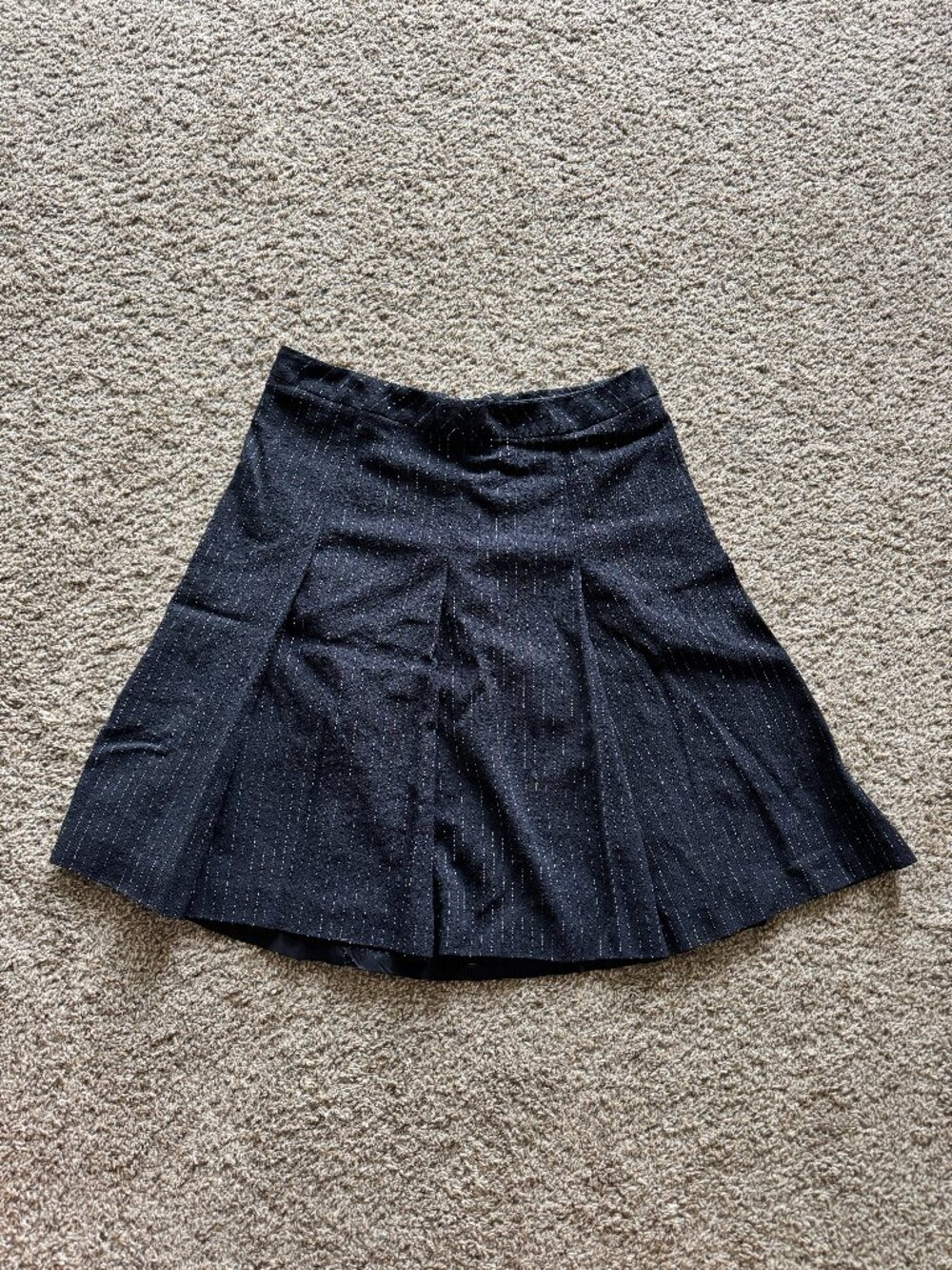 Escada Vintage Designer Pleated Pinstriped Black Mini Skirt Size EU 36